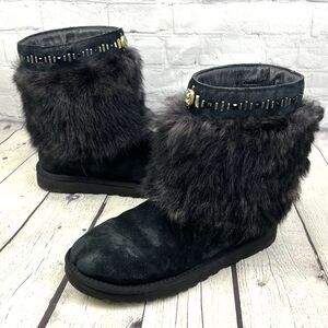 UGG Vilet Boots Black Women's US 7 Bead Detail Shearling Fur Cuffs 1007684